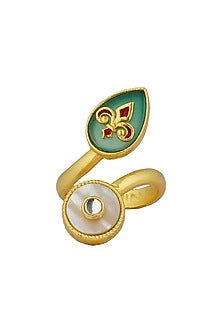 Gold Plated Green Onyx Enameled Ring