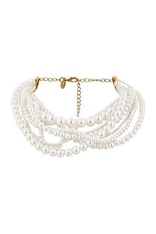 Gold Finish Pearl Choker Necklace