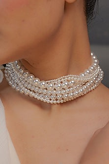 Gold Finish Pearl Choker Necklace