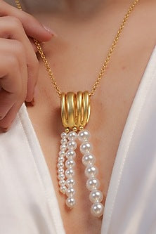 Gold Plated Pearl & Motif Pendant Necklace