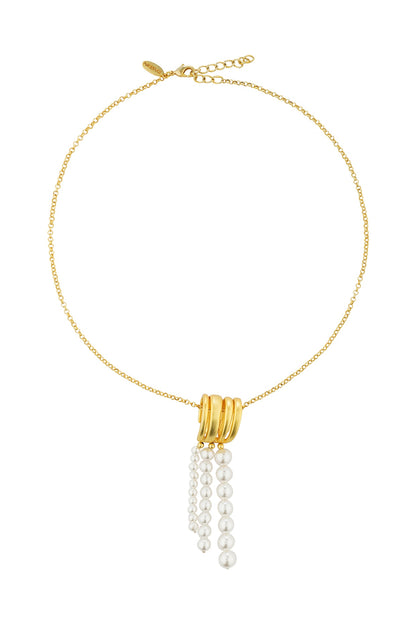 Gold Plated Pearl & Motif Pendant Necklace