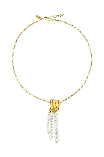 Gold Plated Pearl & Motif Pendant Necklace