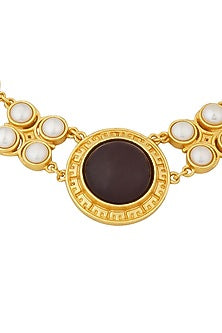 Gold Finish Turquoise Malachite & Pearl Choker Necklace