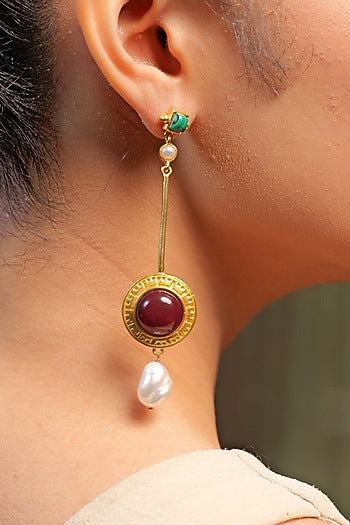 Gold Plated Pearl & Turquoise Malachite Earrings
