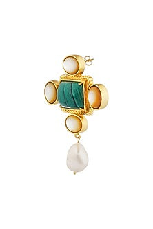 Gold Plated Baroque Pearl & Malachite Earrings