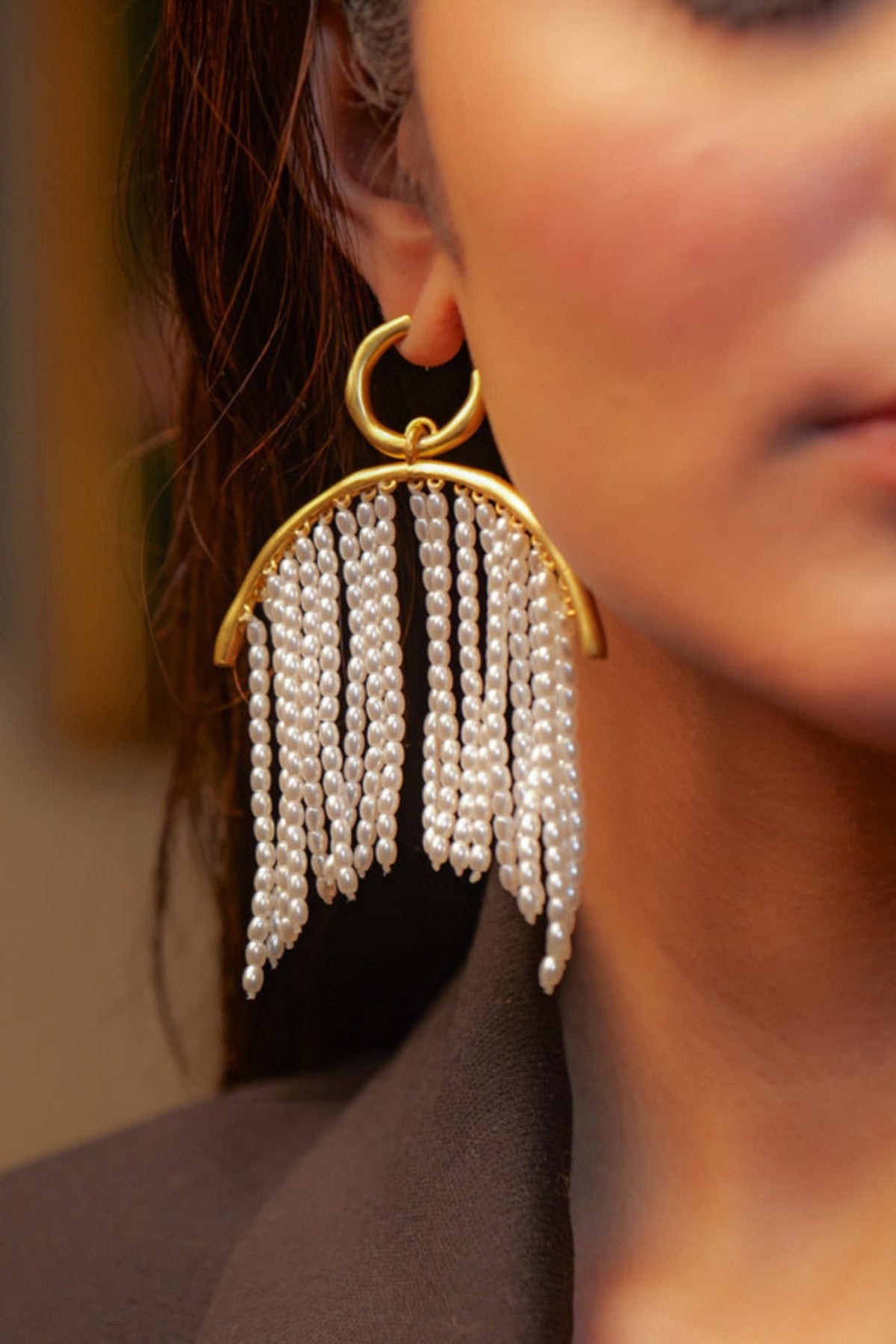 Gold Plated Pearl Hoop Earrings
