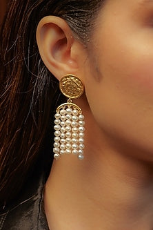 Gold Plated Pearl & Coin Earrings