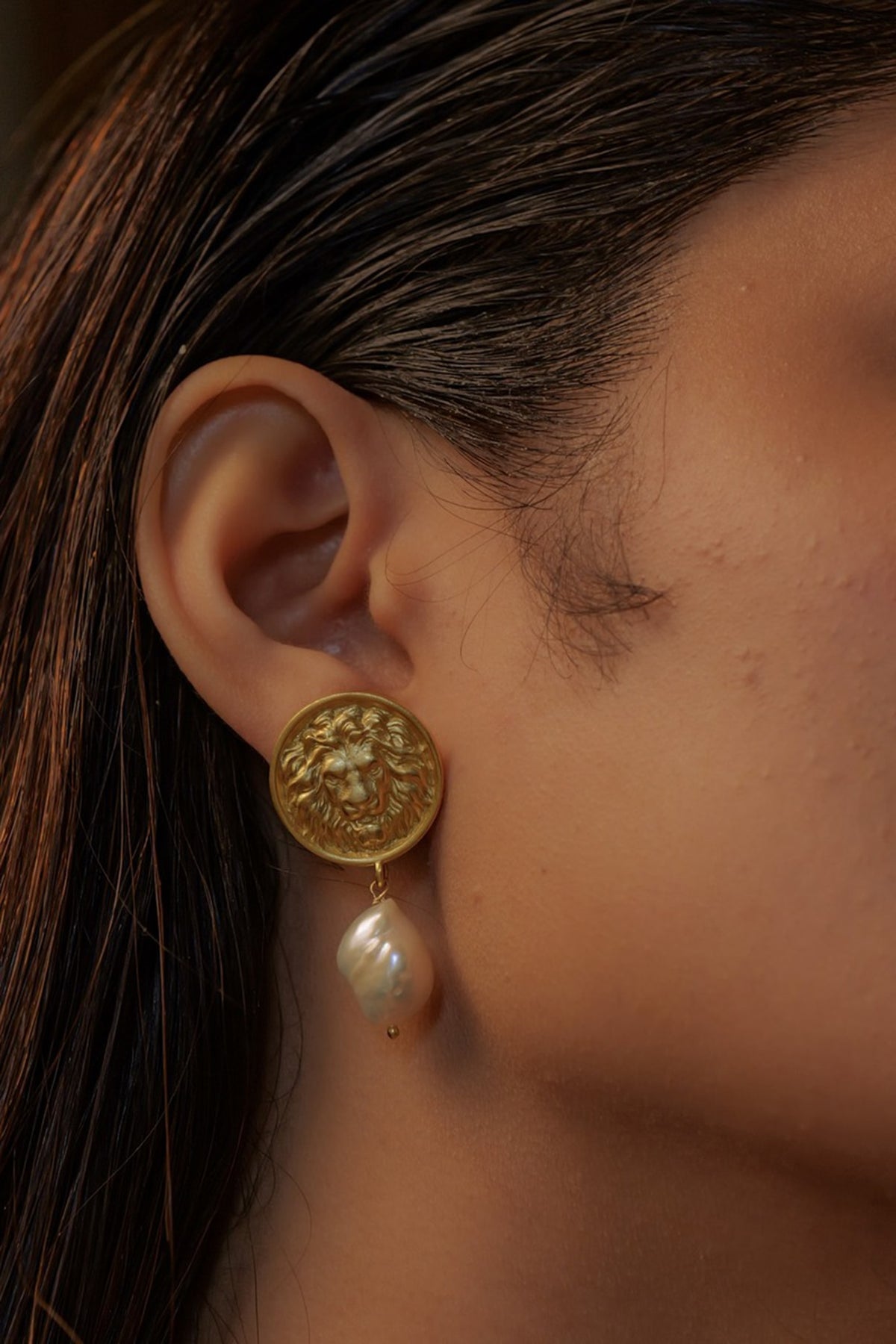 Gold Plated Baroque Pearl & Coin Earrings