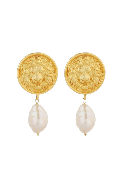 Gold Plated Baroque Pearl & Coin Earrings