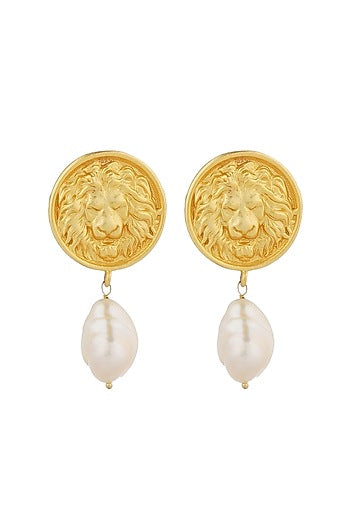Gold Plated Baroque Pearl & Coin Earrings