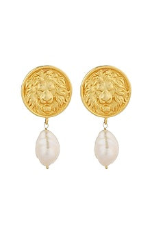 Gold Plated Baroque Pearl & Coin Earrings