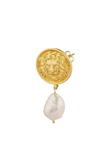Gold Plated Baroque Pearl & Coin Earrings