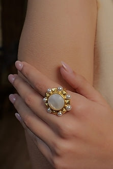 Gold Plated Pearl Adjustable Ring