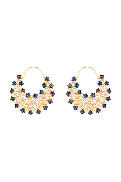 Gold Polish Enameled Floral Hoop Earrings