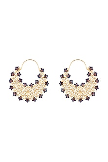 Gold Polish Enameled Floral Hoop Earrings