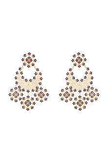 Gold Polish Enameled Floral Long Earrings