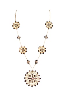 Gold Polish Enameled Floral Pendant Necklace