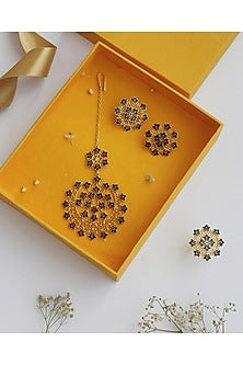 Gold Plated Earrings, Maang Tikka, & Ring Gift Box