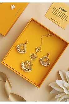 Gold Plated Earrings With Maang Tikka In Gift Box