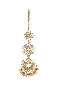 Gold Plated Earrings With Maang Tikka In Gift Box