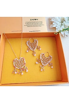 Gold Plated Pearl Long Necklace Set In Gift Box