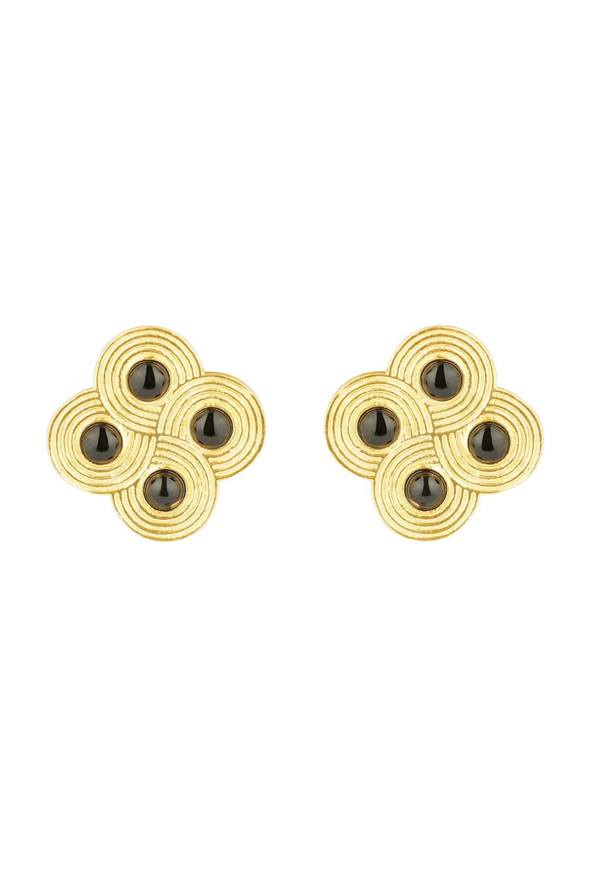 Gold Plated Black Onyx Stud Earrings