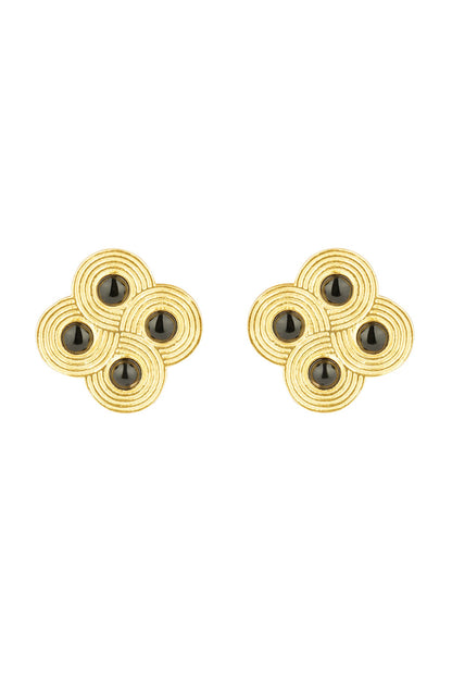 Gold Plated Black Onyx Stud Earrings