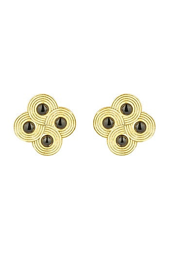 Gold Plated Black Onyx Stud Earrings