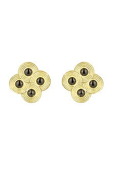 Gold Plated Black Onyx Stud Earrings
