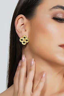 Gold Plated Black Onyx Stud Earrings