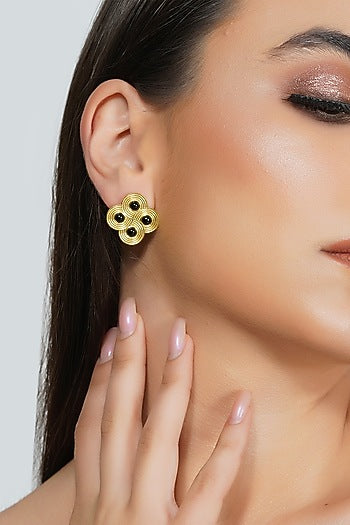 Gold Plated Black Onyx Stud Earrings