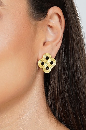 Gold Plated Black Onyx Stud Earrings