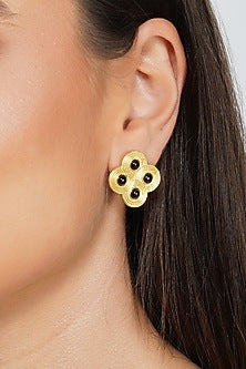 Gold Plated Black Onyx Stud Earrings