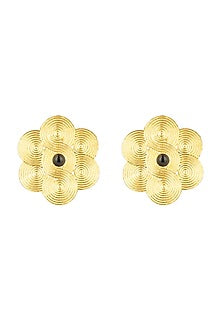 Gold Plated Black Onyx Stud Earrings