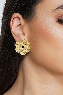 Gold Plated Black Onyx Stud Earrings