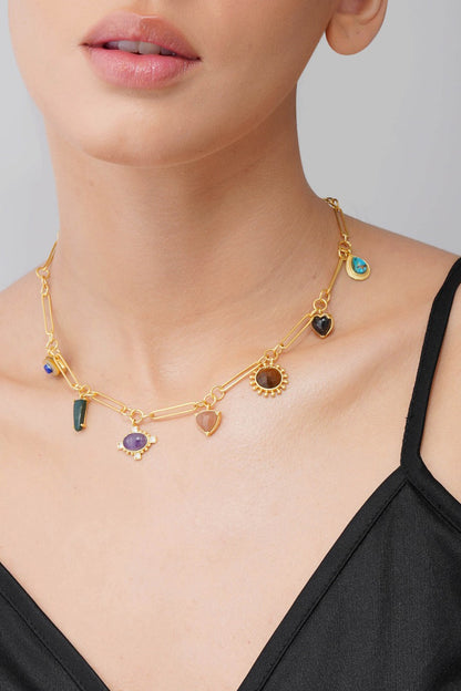 Gold Plated Multi Stone Necklace