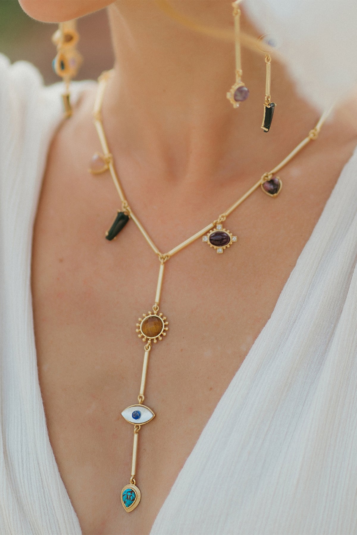 Gold Plated Necklace With Multiple Stones