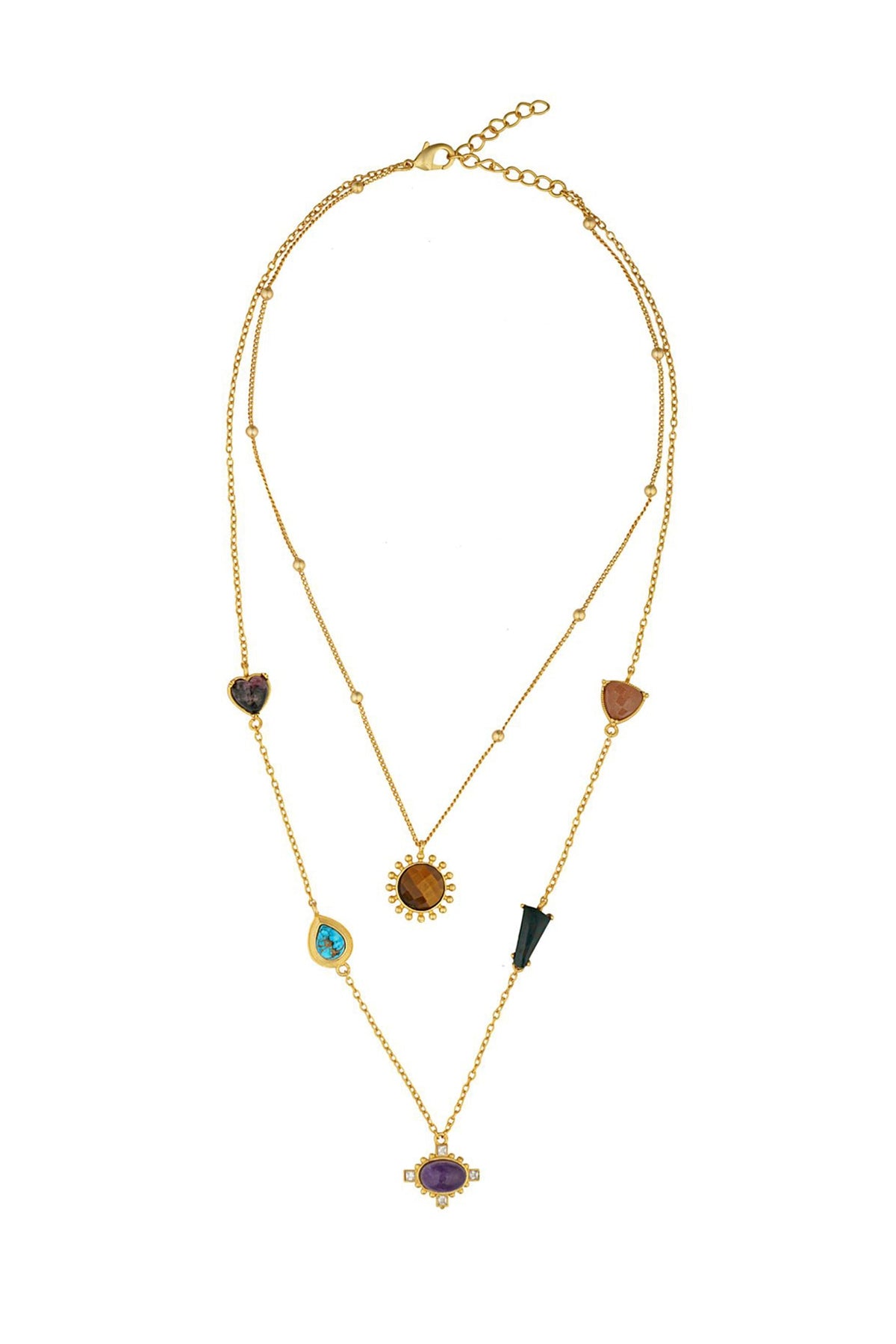 Gold Plated Multi Stone Layered Necklace
