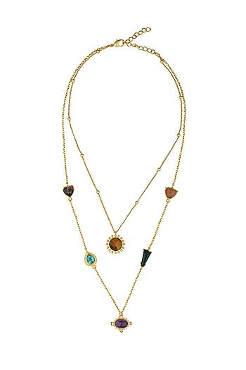 Gold Plated Multi Stone Layered Necklace
