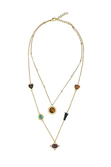 Gold Plated Multi Stone Layered Necklace