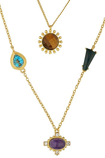 Gold Plated Multi Stone Layered Necklace