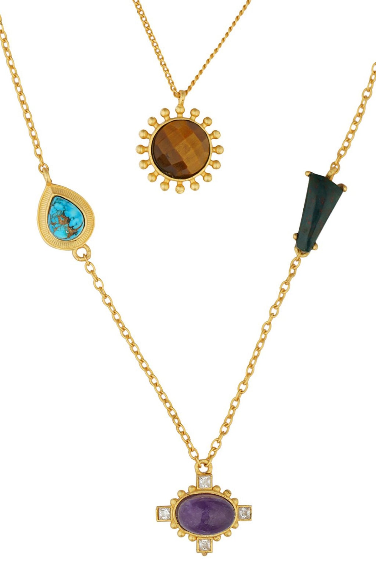 Gold Plated Multi Stone Layered Necklace