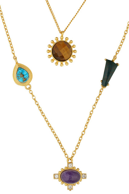 Gold Plated Multi Stone Layered Necklace