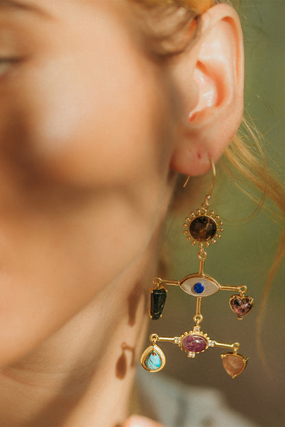 Gold Plated Earrings With Multiple Stones