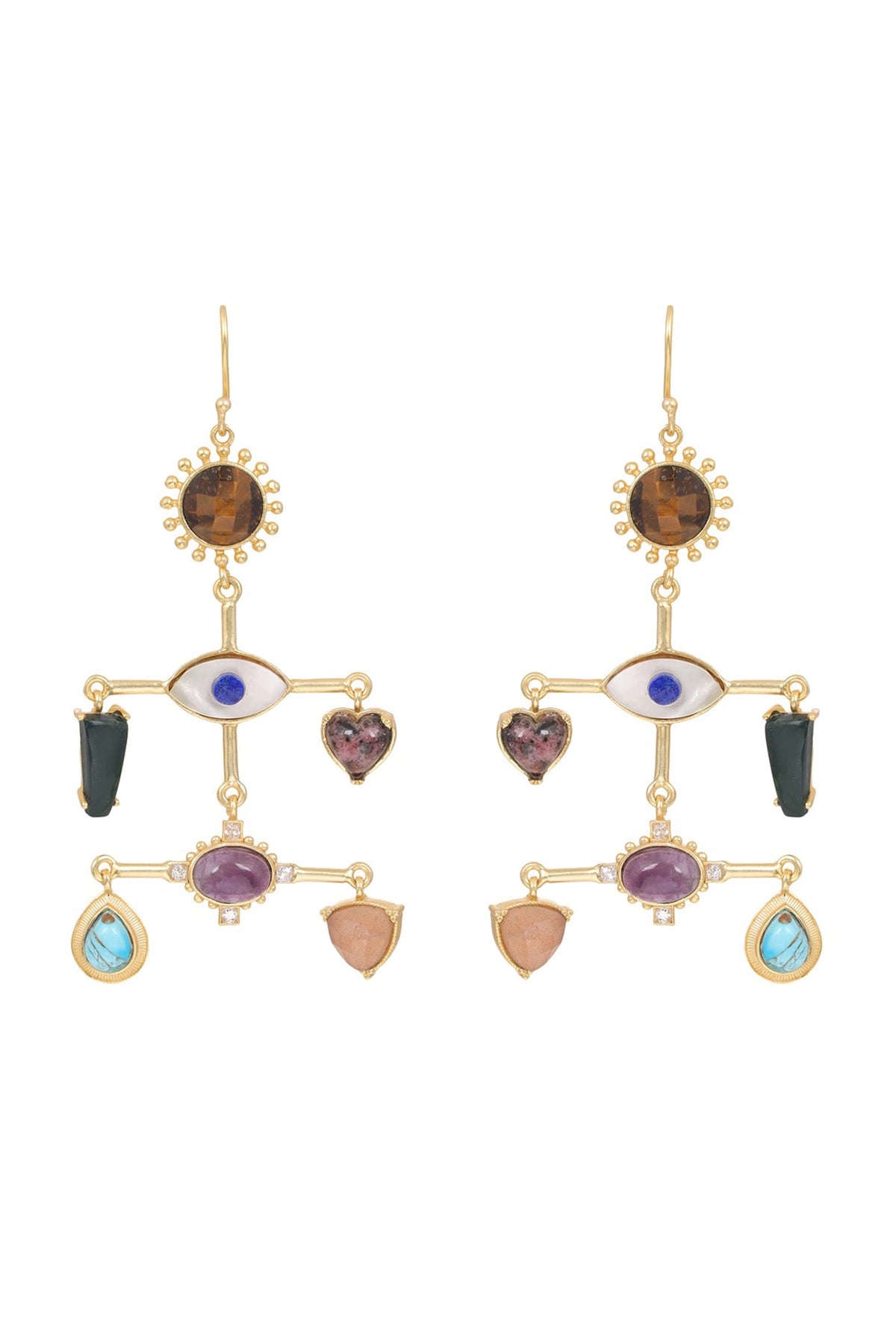 Gold Plated Earrings With Multiple Stones