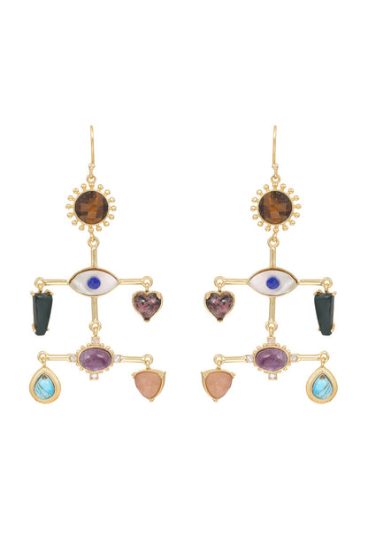 Gold Plated Earrings With Multiple Stones