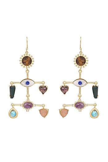 Gold Plated Earrings With Multiple Stones