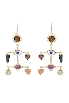 Gold Plated Earrings With Multiple Stones