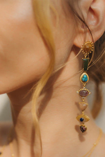 Gold Plated Multi Stone Dangler Earrings