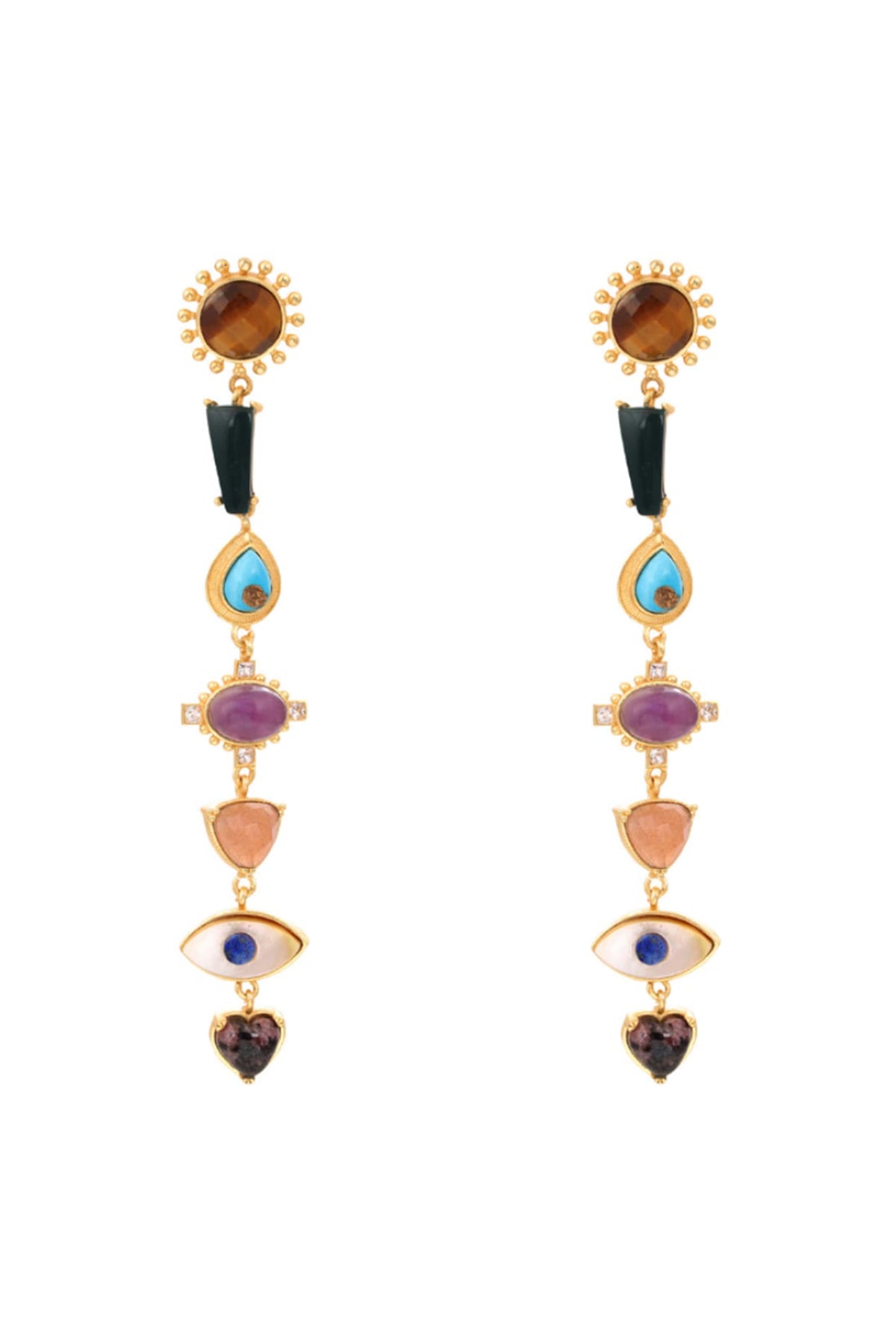 Gold Plated Multi Stone Dangler Earrings